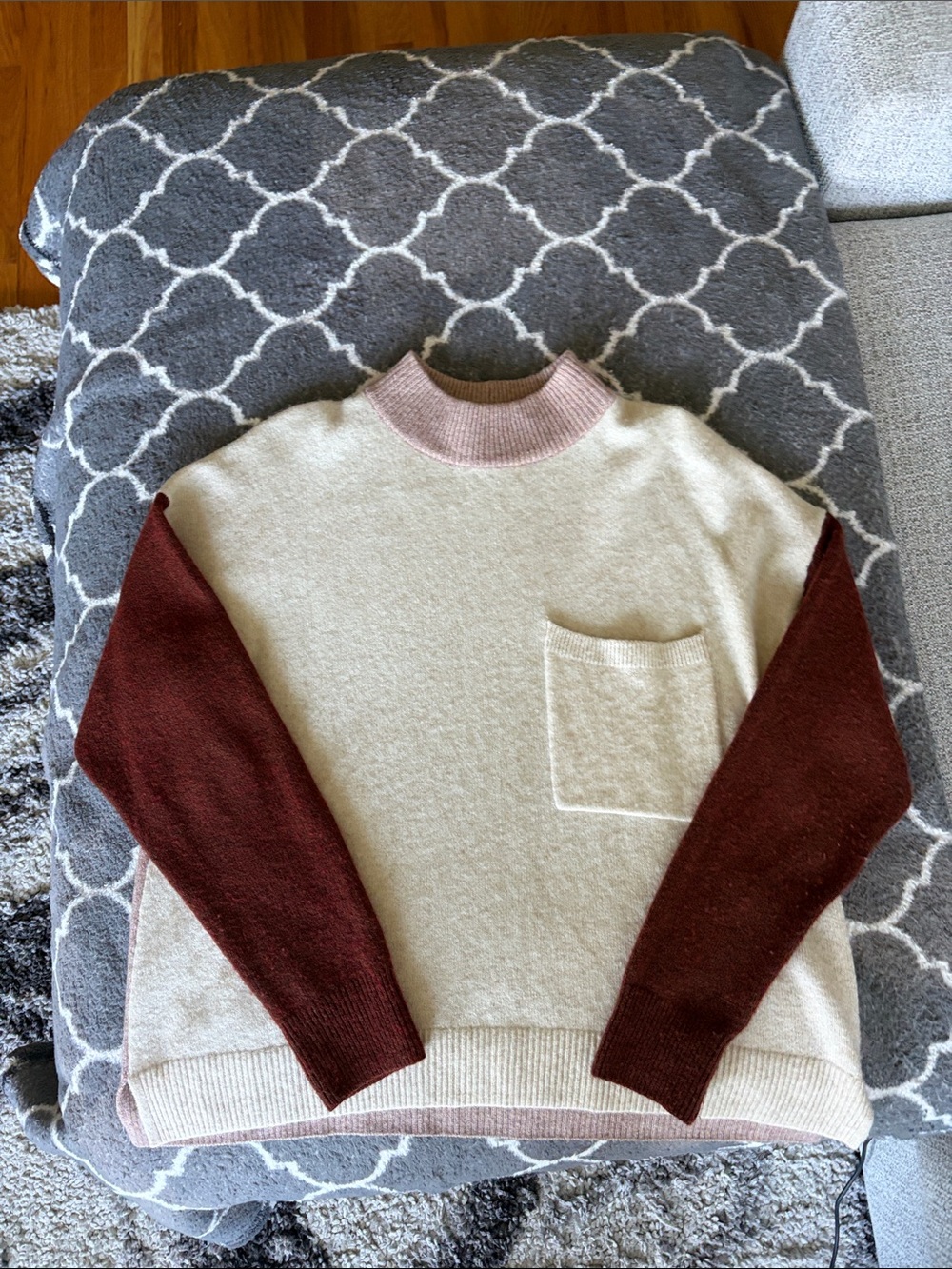 Madewell Colorblock Turtleneck Sweater - Cream, Pink & Burgundy